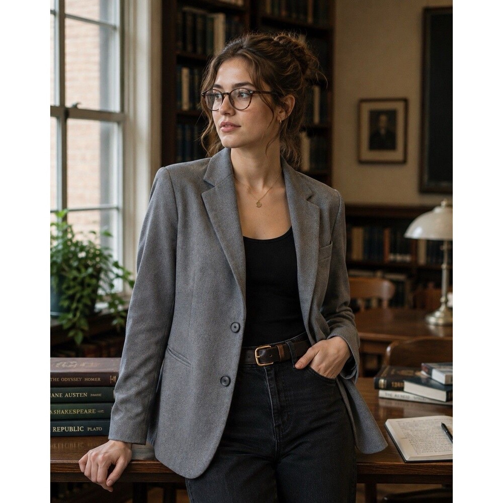 American Eagle Coat Women’s Med. WoolBlend Gray Jacket/Blazer Dark Academia